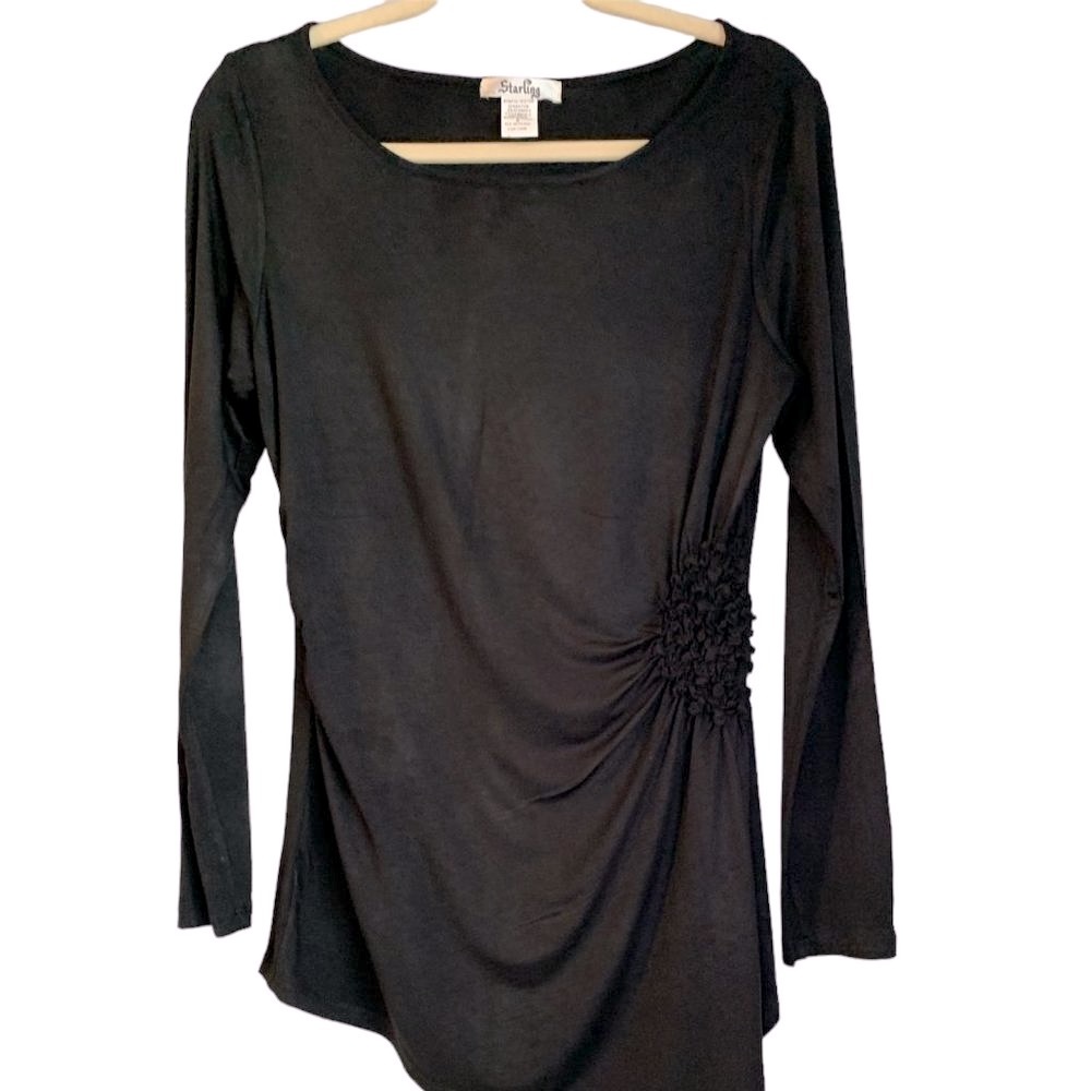 Starling Asymmetrical Hem, Soft Black, Long Sleeve Top, Women's M